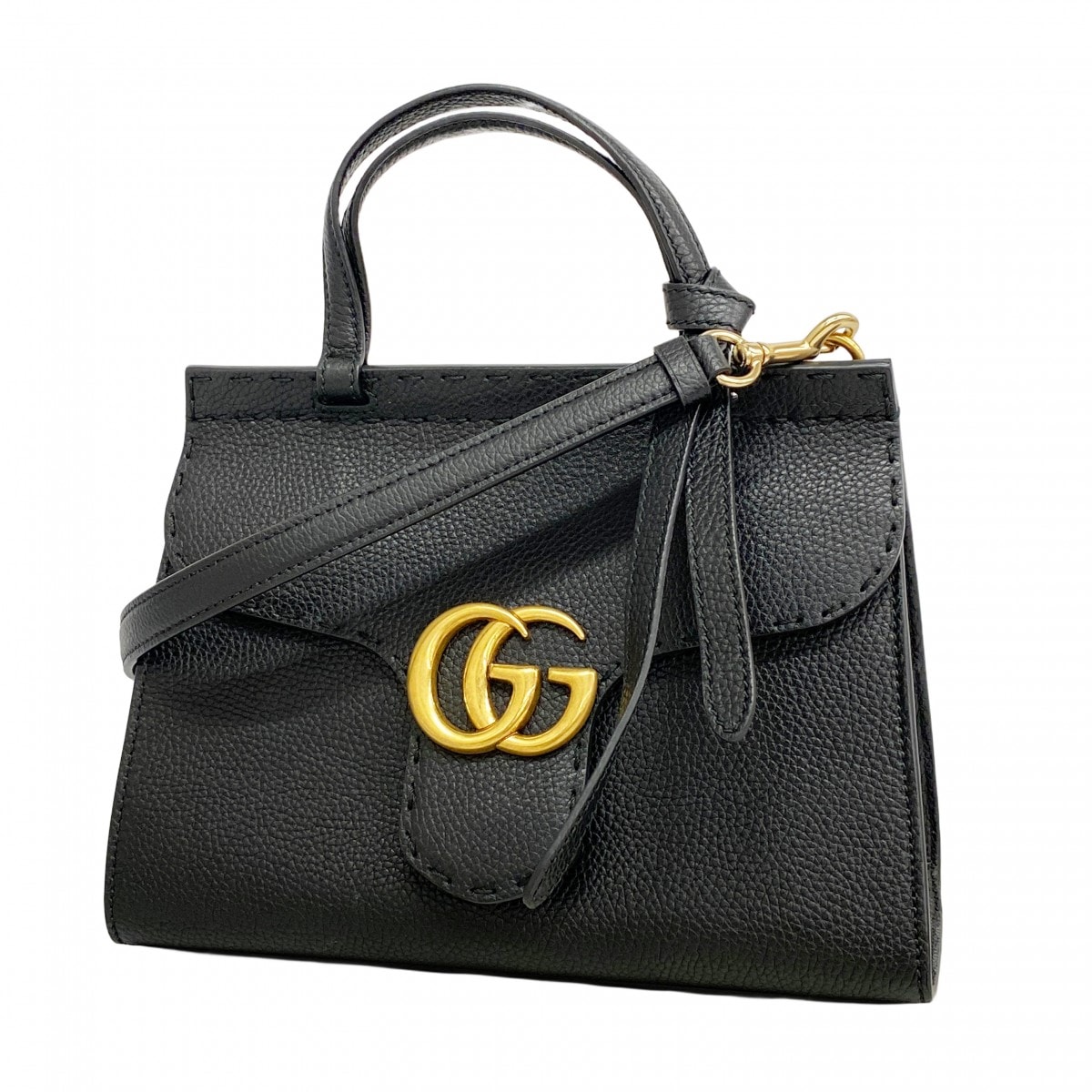 【6da0729-k】グッチ ハンドバッグ GGマーモント 442622 レザー ブラック ゴールド金具 2wayバッグ【中古】レディース