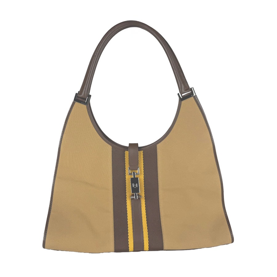 グッチ GUCCI ハンドバッグ ジャッキー キャンバス/レザー ブラウン/ベージュ/イエロー レディース【中古】 z11013