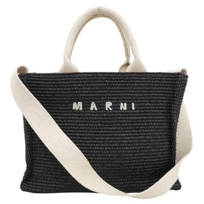 マルニ 美品 TROPICALIA ラフィア 2WAY トートバッグ スモール レディース ブラック 24年 SHMP0077U0/P3860