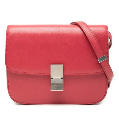 セリーヌ クラシックボックス ミディアム ショルダーバッグ レッド レザー レディース CELINE 【中古】