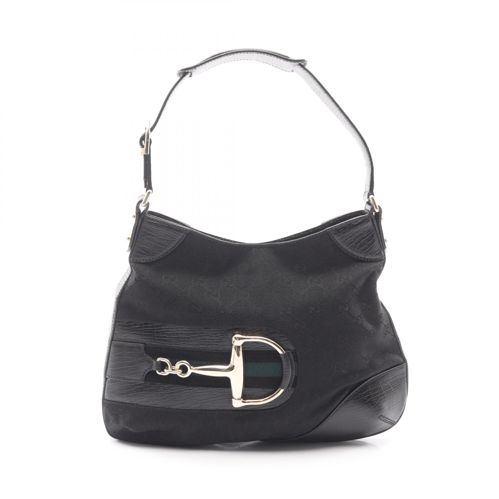 グッチ GUCCI ハスラービット GGキャンバス ショルダーバッグ バッグ キャンバス レザー レディース ブラック系 137388 【中古】