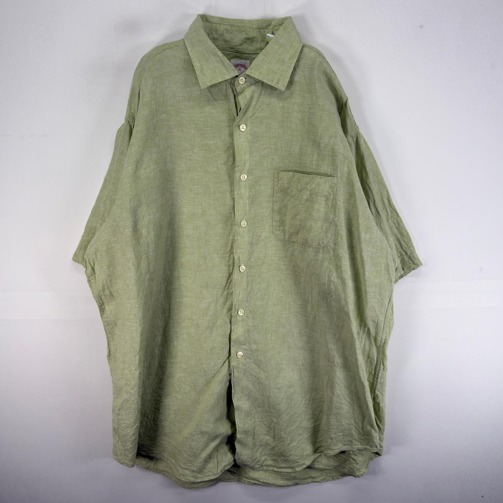 古着 ブルックスブラザーズ Brooks Brothers 半袖シャツ リネン 346 XL グリーン系 無地 メンズ