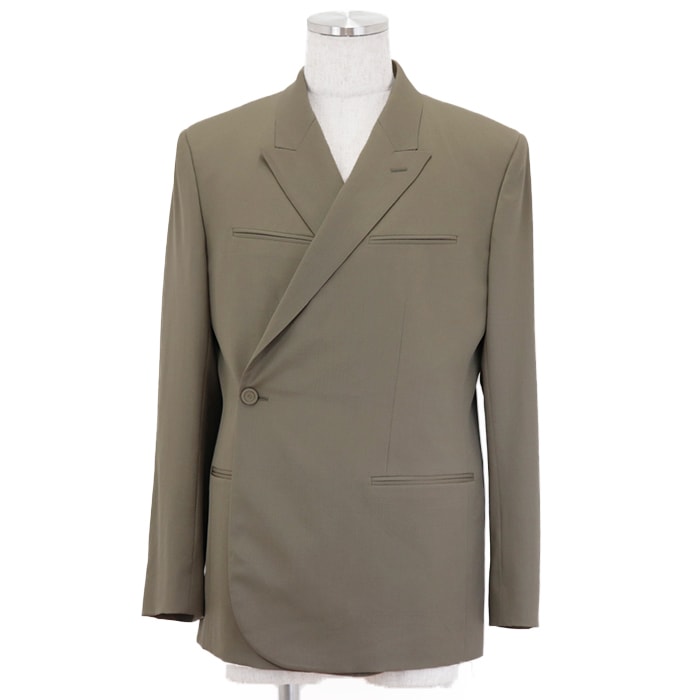 新品同様 ディオール ピークドラペル ダブルブレスト シングルボタン ジャケット メンズ オリーブ 50 Dior
