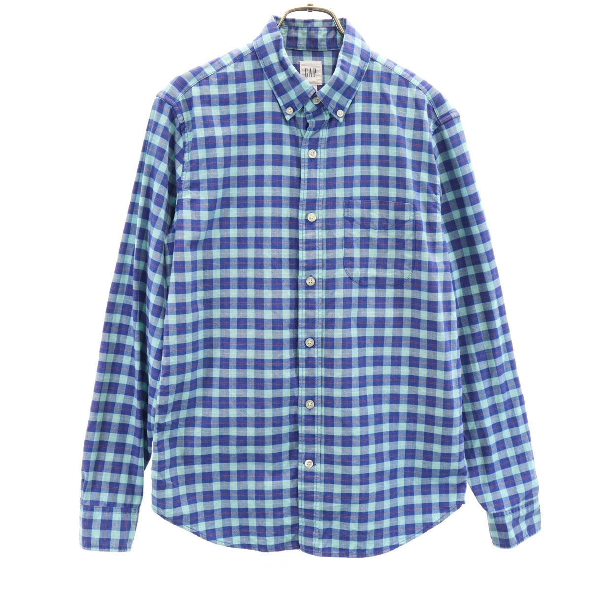 GAP ギャップ チェック柄 長袖 ボタンダウンシャツ XS ブルー