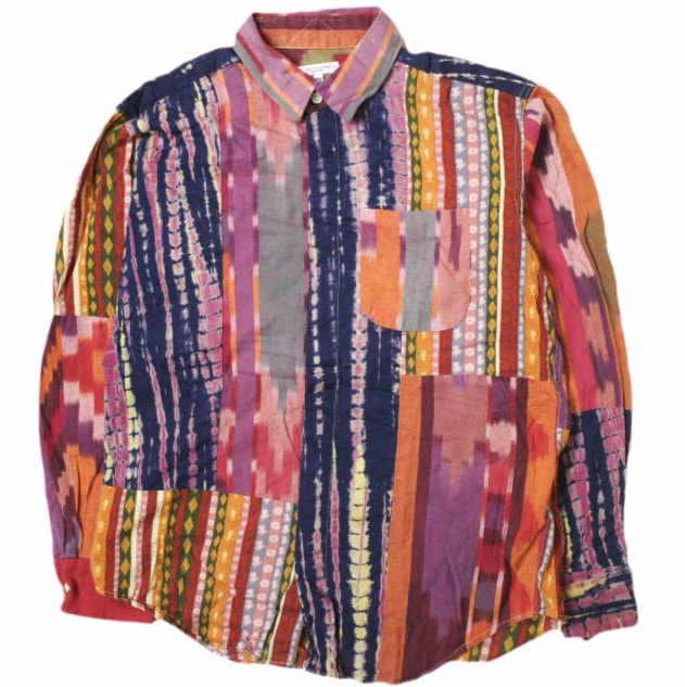 Engineered Garments エンジニアードガーメンツ 21SS アメリカ製 Combo Short Collar Shirt - Cotton Ikat イカット柄 コンボショートカラーシャツ XS Red/Orange 長袖 g18888