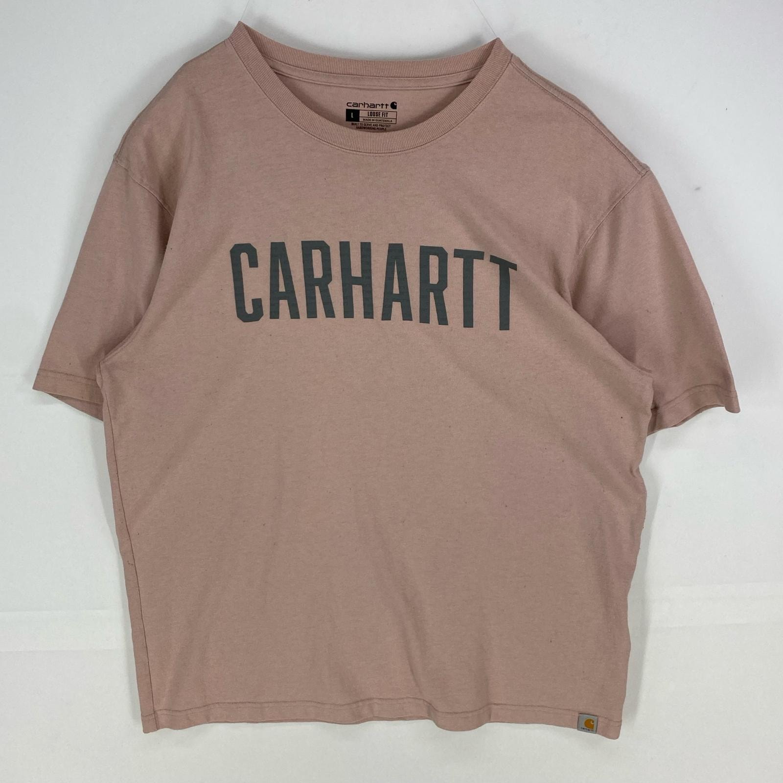 古着 カーハート Carhartt 半袖Tシャツ ロゴ クルーネック ワンポイント ショートスリーブ L  ピンク系 プリント メンズ