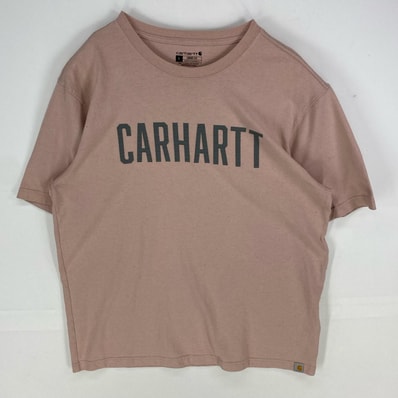 古着 カーハート Carhartt 半袖Tシャツ ロゴ クルーネック ワンポイント ショートスリーブ L ピンク系 プリント メンズ