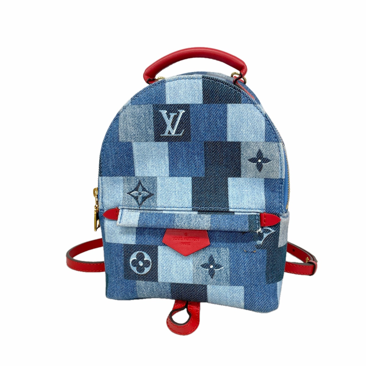 ★最終価格【6ie6878】ルイヴィトン リュック・デイパック モノグラム・デニム パームスプリングスバックパックMINI M45043 ブルー レッド【中古】レディース
