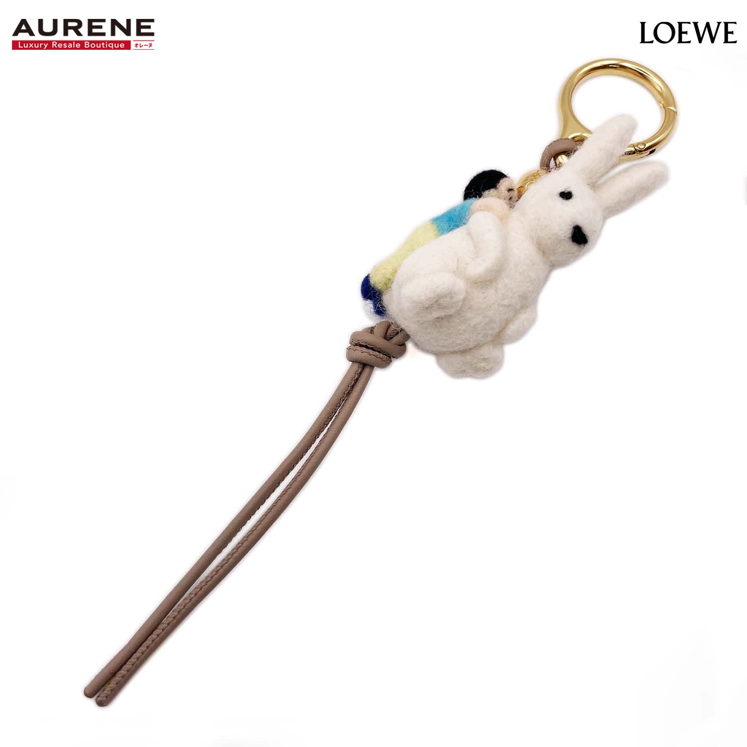 LOEWE ロエベ スナフジタ バッグチャーム 子供とウサギ バッグ キーホルダー フェルト ホワイト ユニセックス 【中古】