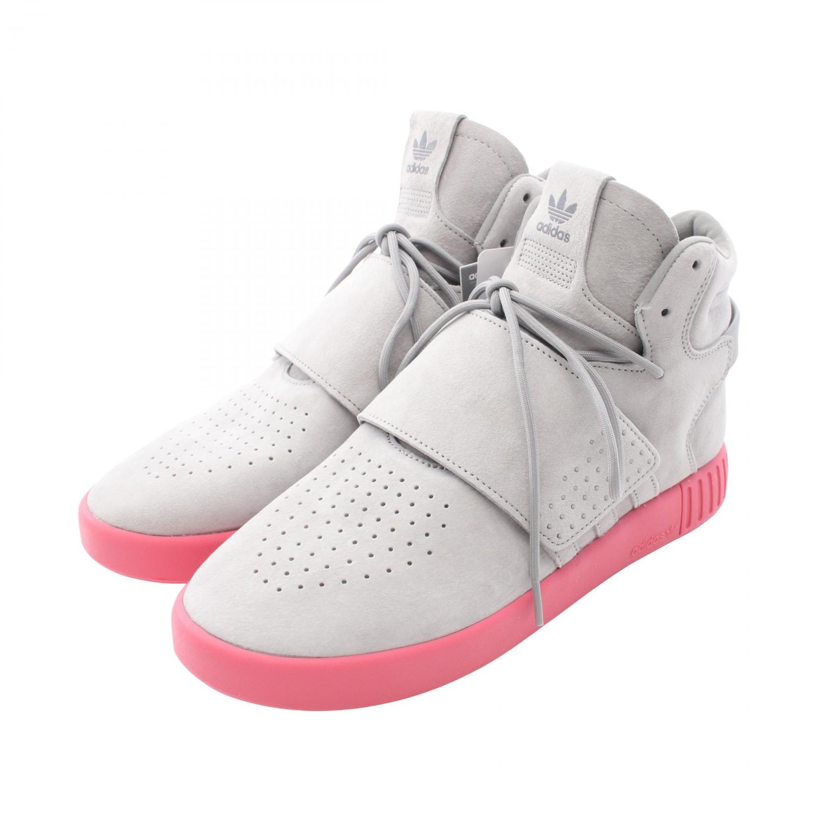 アディダス adidas TUBULAR INVADER STRAP スニーカー 靴 スウェード メンズ グレー系 / ピンク系 BA7878 【中古】