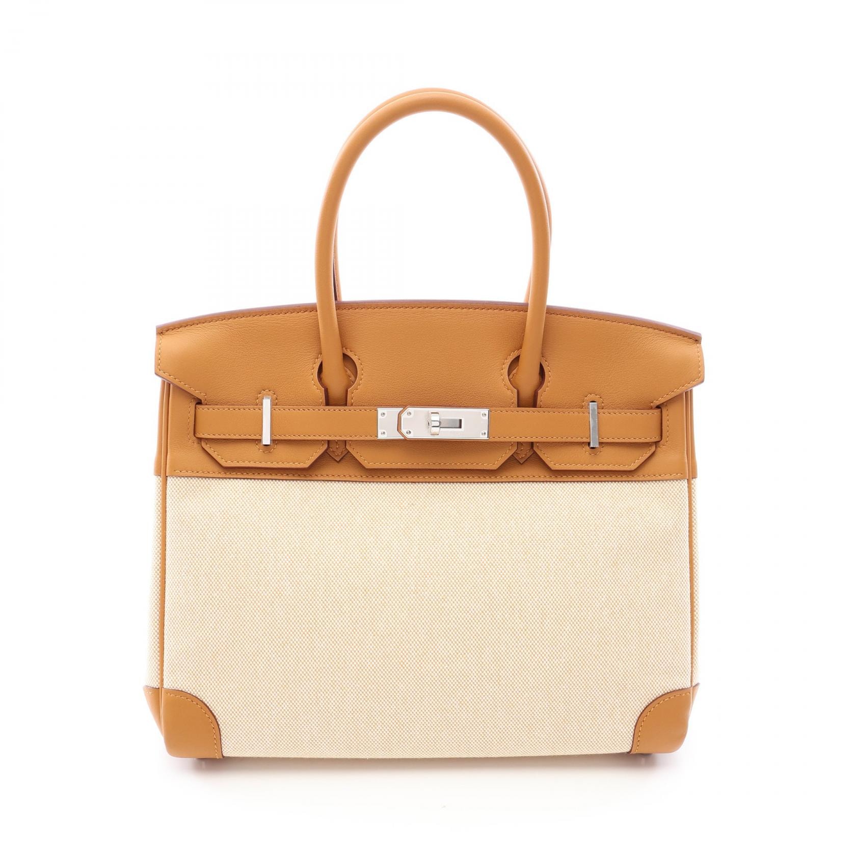 エルメス HERMES バーキン30 エクリュ セサミ ハンドバッグ バッグ トワルアッシュ / ヴォースイフト トワルアッシュ レディース アイボリー系 / ブラウン系 【中古】