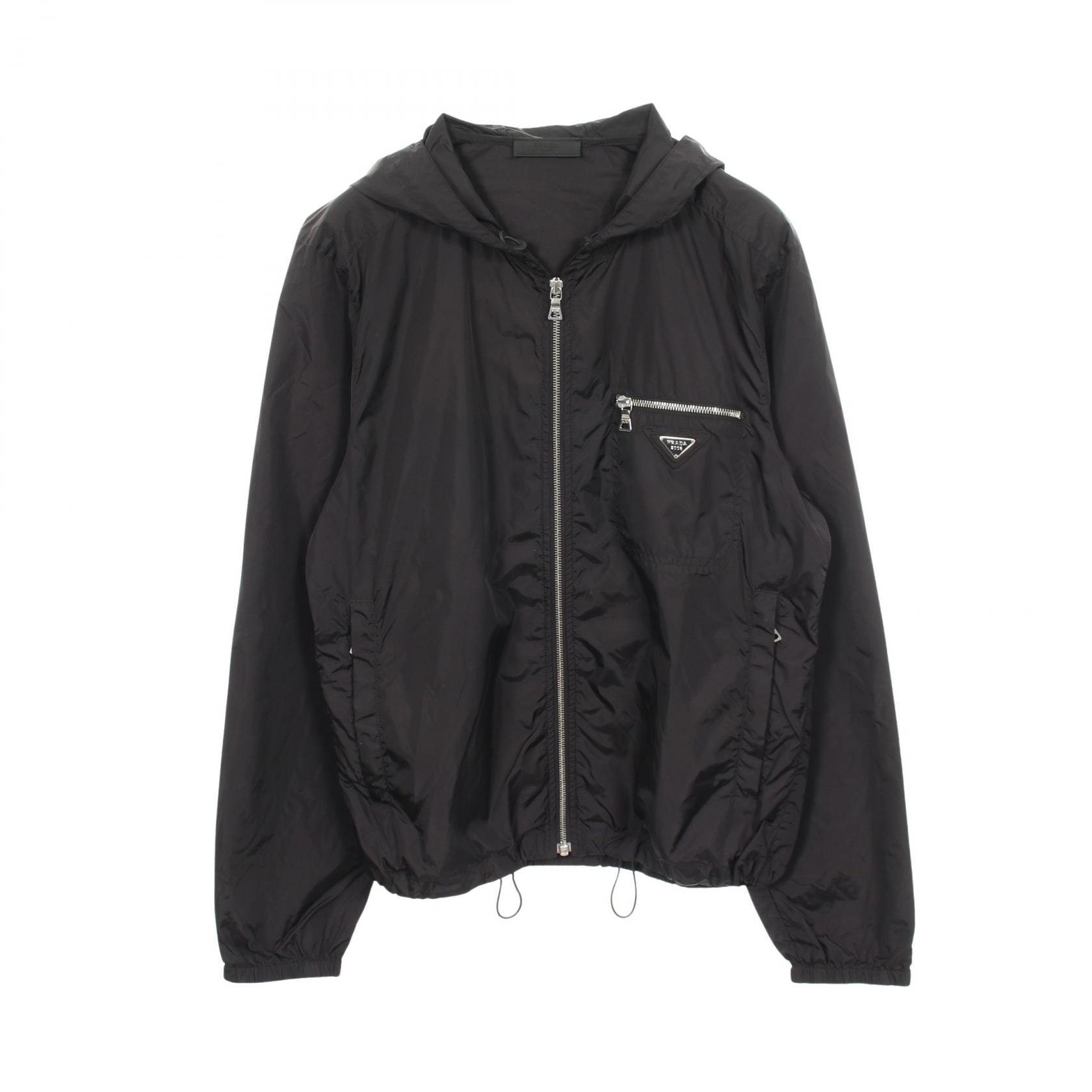 プラダ PRADA Re-Nylonトライアングルロゴ フード付き 衣料品 アウター ナイロン メンズ ブラック系 【中古】