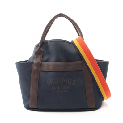 エルメス HERMES サックドパンサージュ グルーム 2WAY トートバッグ バッグ キャンバス トワルミリタリー / トワルシェブロン トワルミリタリー フー C刻印(2018年製造) レディース ネイビー系 / ブルー系 【中古】