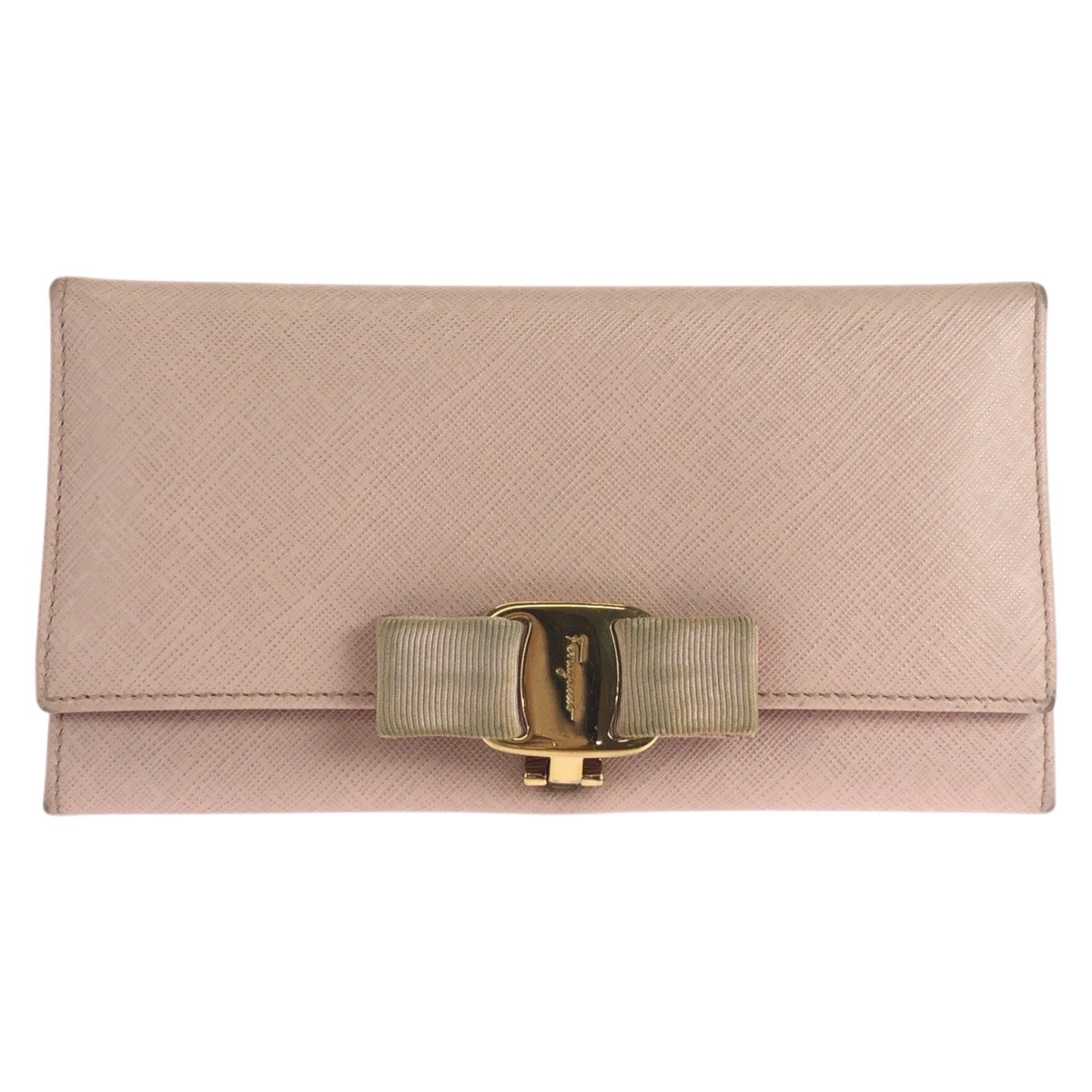 Salvatore Ferragamo サルヴァトーレフェラガモ ヴァラ ピンク ゴールド金具 レザー 長財布 ロングウォレット 504882 【中古】