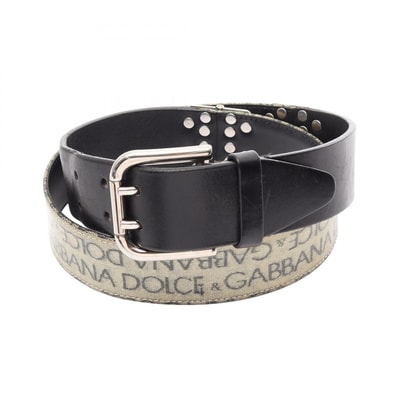 ドルチェアンドガッバーナ DOLCE & GABBANA オーバーロゴ モノグラム ジャガード ベルト 衣料品 レザー PVCコーティングキャンバス メンズ ブラック系 / ベージュ系 【中古】