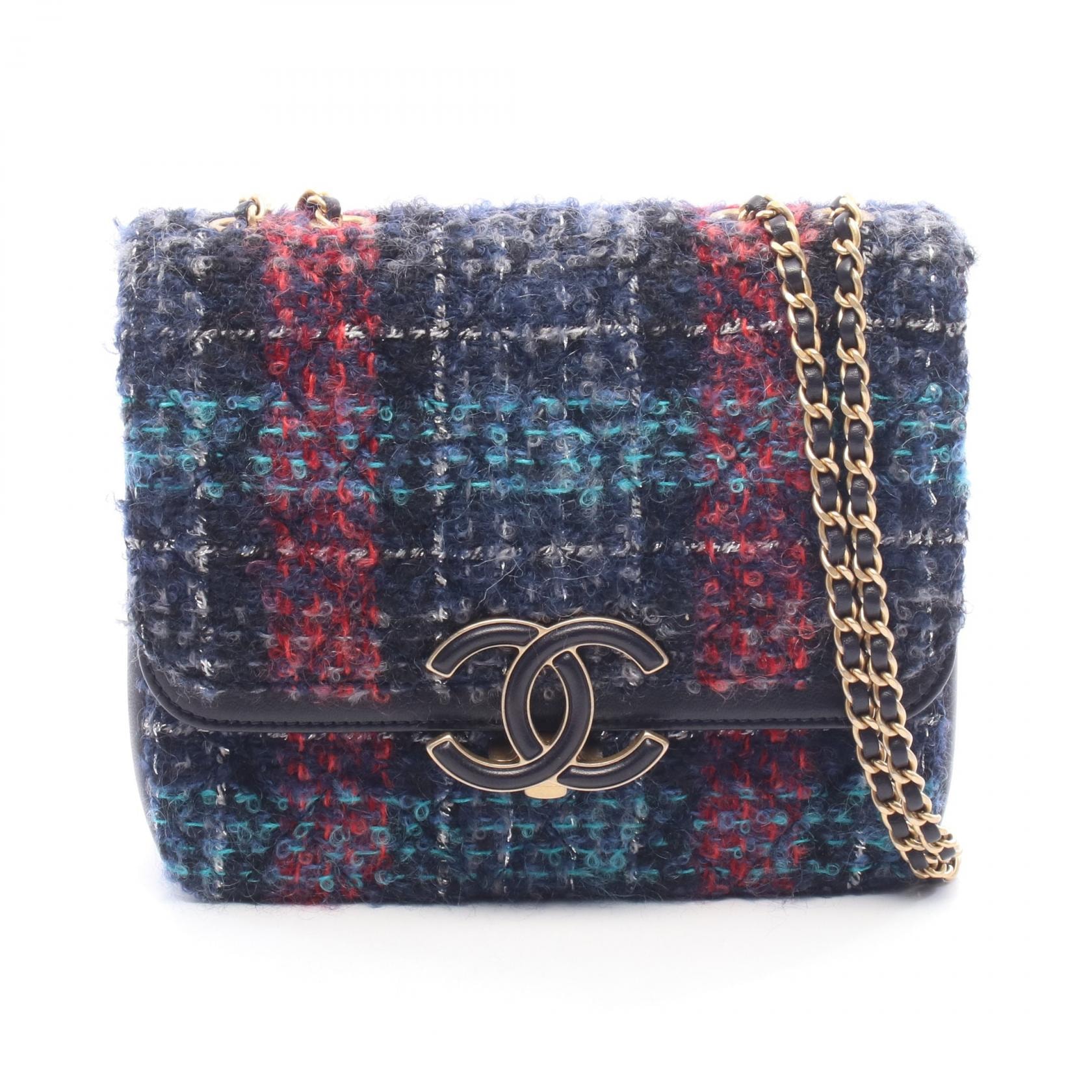 シャネル CHANEL マトラッセ ショルダーバッグ バッグ ファブリック レザー レディース ネイビー系 / マルチカラー A57277 【中古】