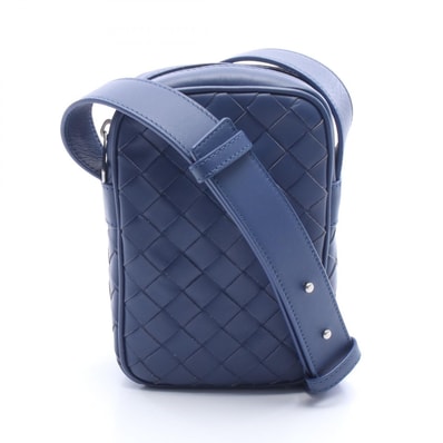 ボッテガヴェネタ BOTTEGA VENETA ポシェット フォンポーチ イントレチャート ショルダーバッグ バッグ レザー メンズ レディース ネイビー系 729296 【中古】