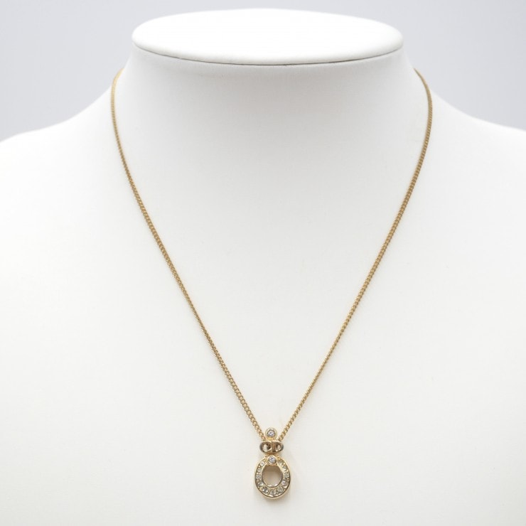 Christian Dior(クリスチャン ディオール) ラインストーン ネックレス ヴィンテージ ゴールドカラー CDロゴ レディース アクセサリー 【中古】