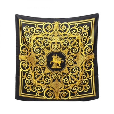 エルメス HERMES カレ90 LES TUILERIES スカーフ 衣料品 シルク シルク レディース ブラック系 / イエロー系 【中古】