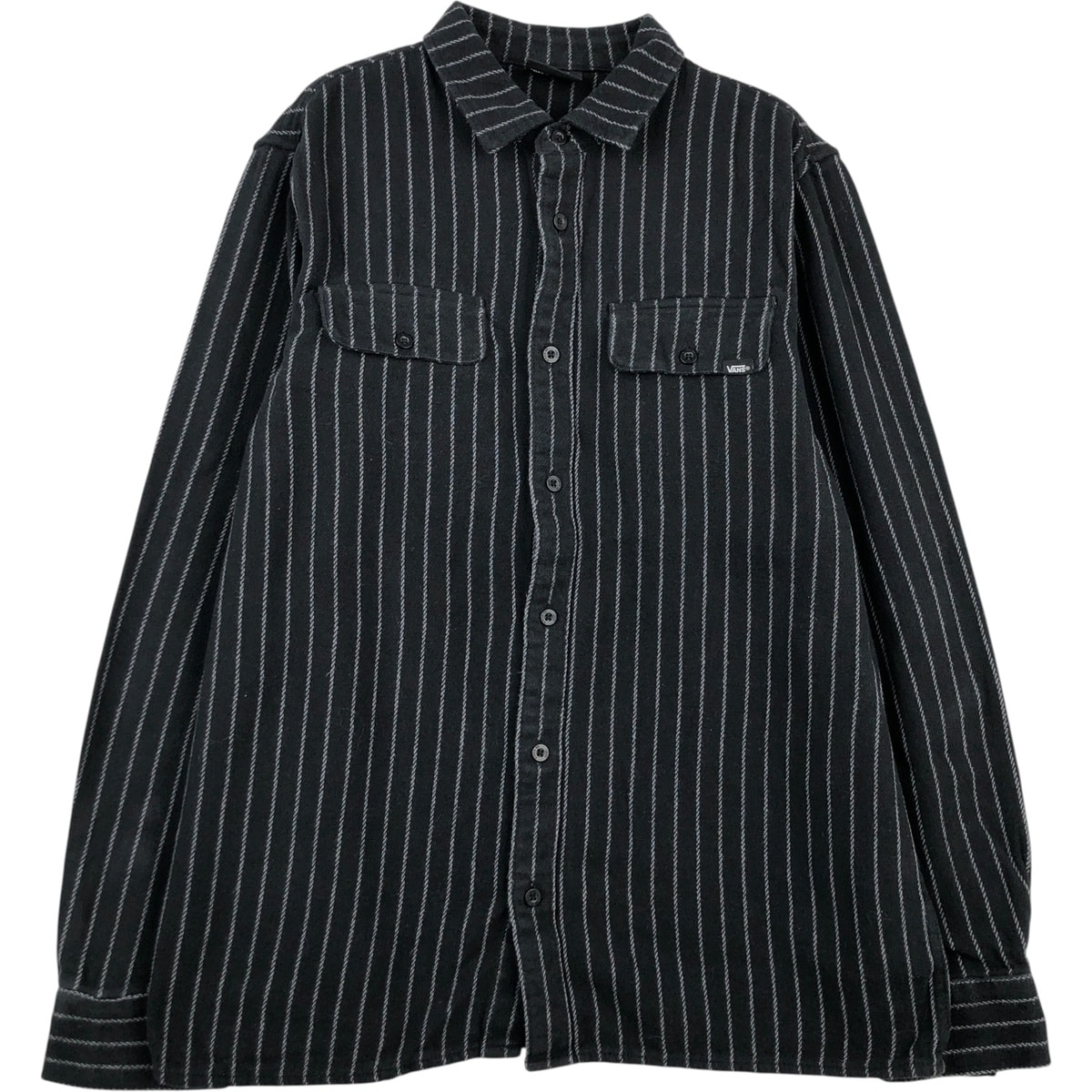 古着 バンズ VANS ストライプ柄 長袖 ライトネルシャツ ボックスシャツ レディースL相当/eaa613729