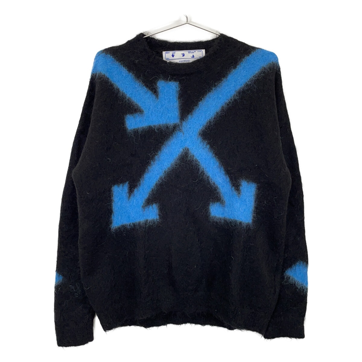 オフホワイト OMHA036F20KNI002 ブラック×ブルー モヘア ニットカーディガン XS