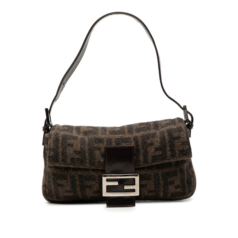 フェンディ ズッカ マンマバケット ハンドバッグ ワンショルダー 2348 26424099 ブラウン ウール レザー レディース FENDI 中古