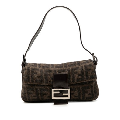 フェンディ ズッカ マンマバケット ハンドバッグ ワンショルダー 2348 26424099 ブラウン ウール レザー レディース FENDI 中古