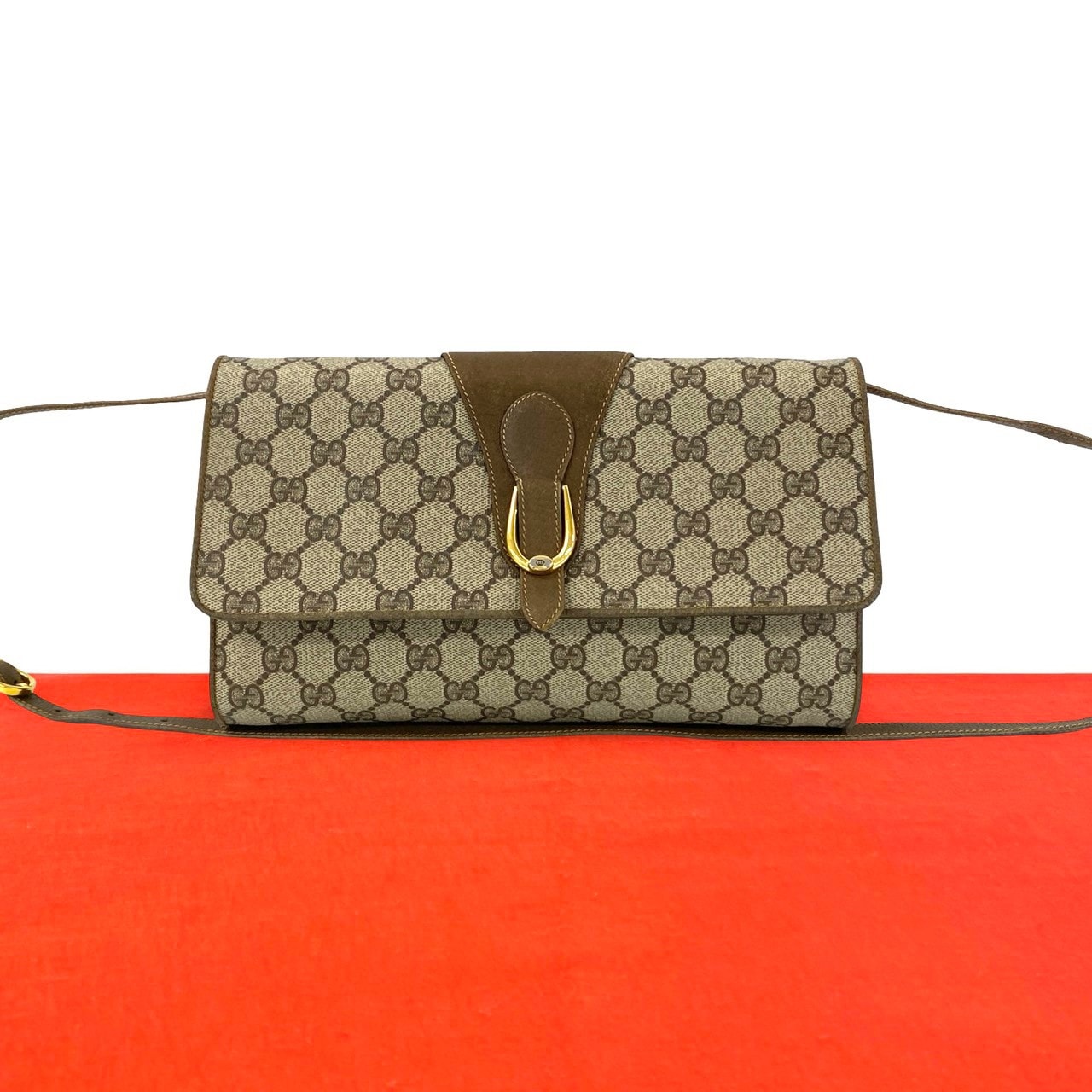 GUCCI グッチ GGスプリーム ロゴ レザー PVC ショルダーバッグ ブラウン
 13816