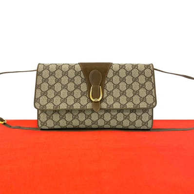 GUCCI グッチ GGスプリーム ロゴ レザー PVC ショルダーバッグ ブラウン
13816