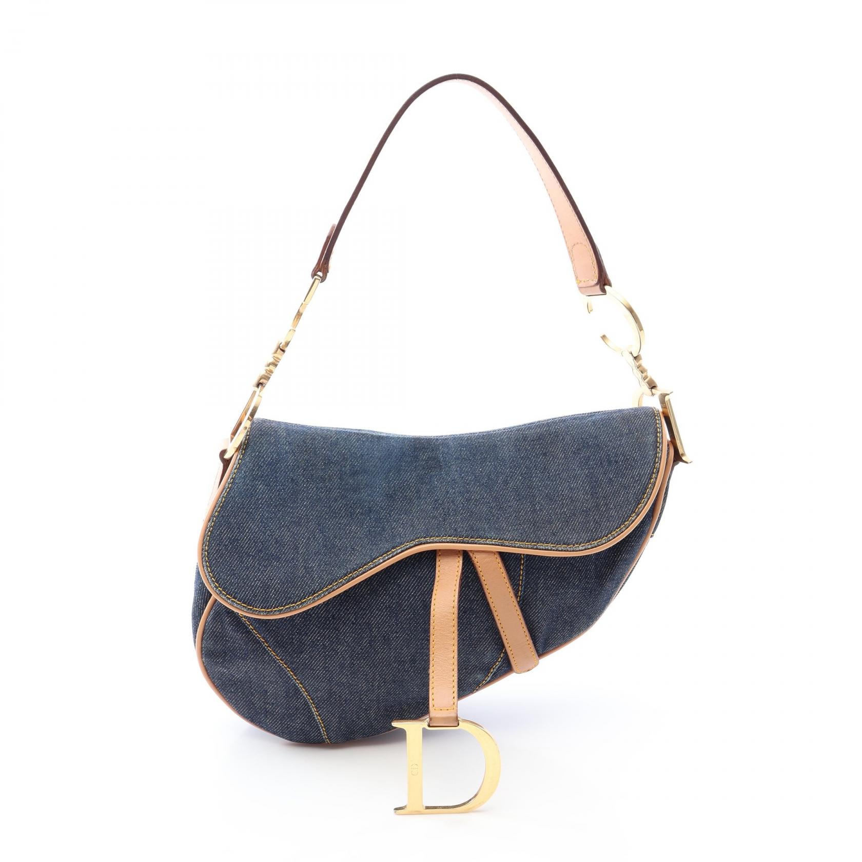 ディオール Dior サドルバッグ ハンドバッグ バッグ デニム レザー レディース ネイビー系 / ブラウン系 【中古】