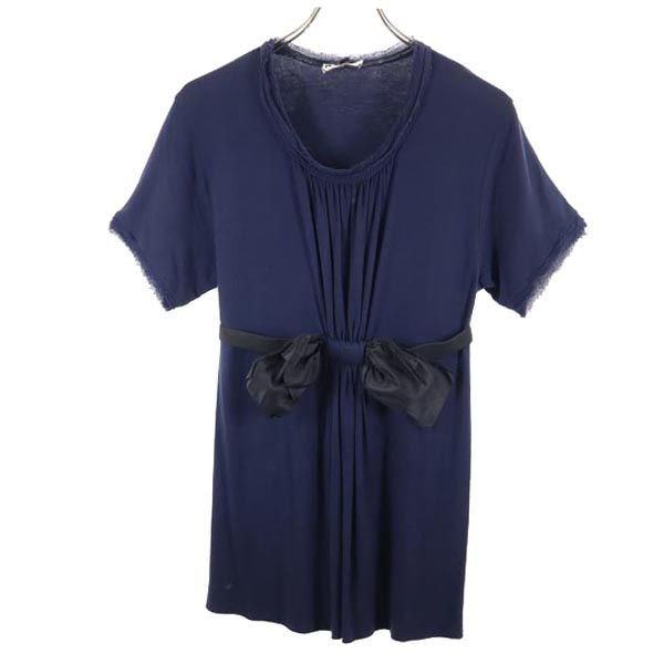 LANVIN ランバン 半袖 ウエストリボン カットソー M ネイビー系 チュニック
