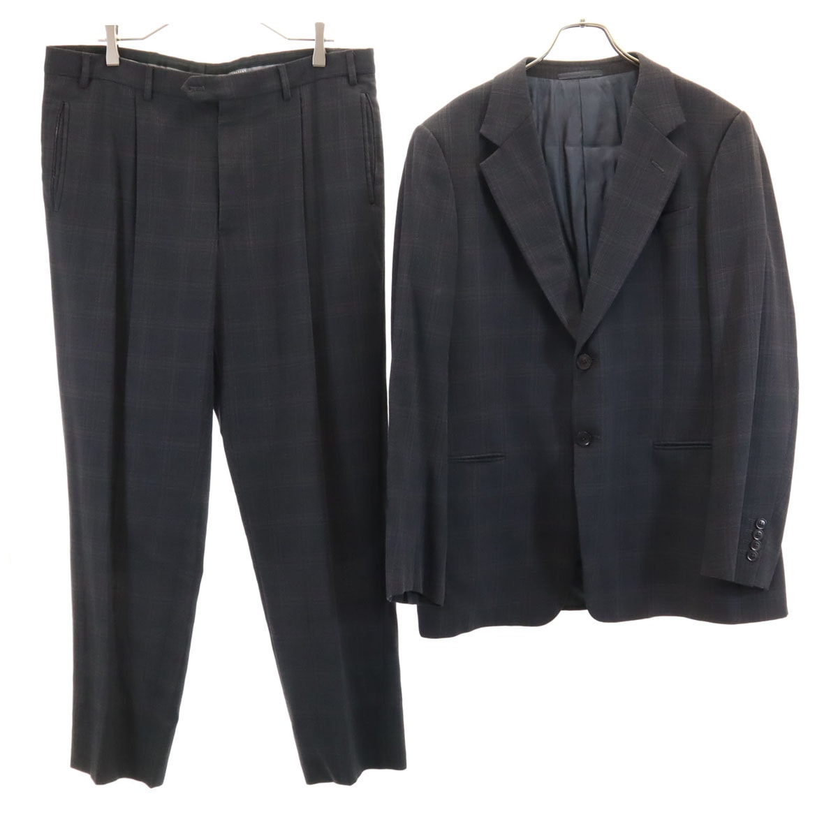 ARMANI COLLEZIONI アルマーニコレッツォーニ イタリア製 チェック柄 スーツ 上下セットアップ 52 チャコールグレー