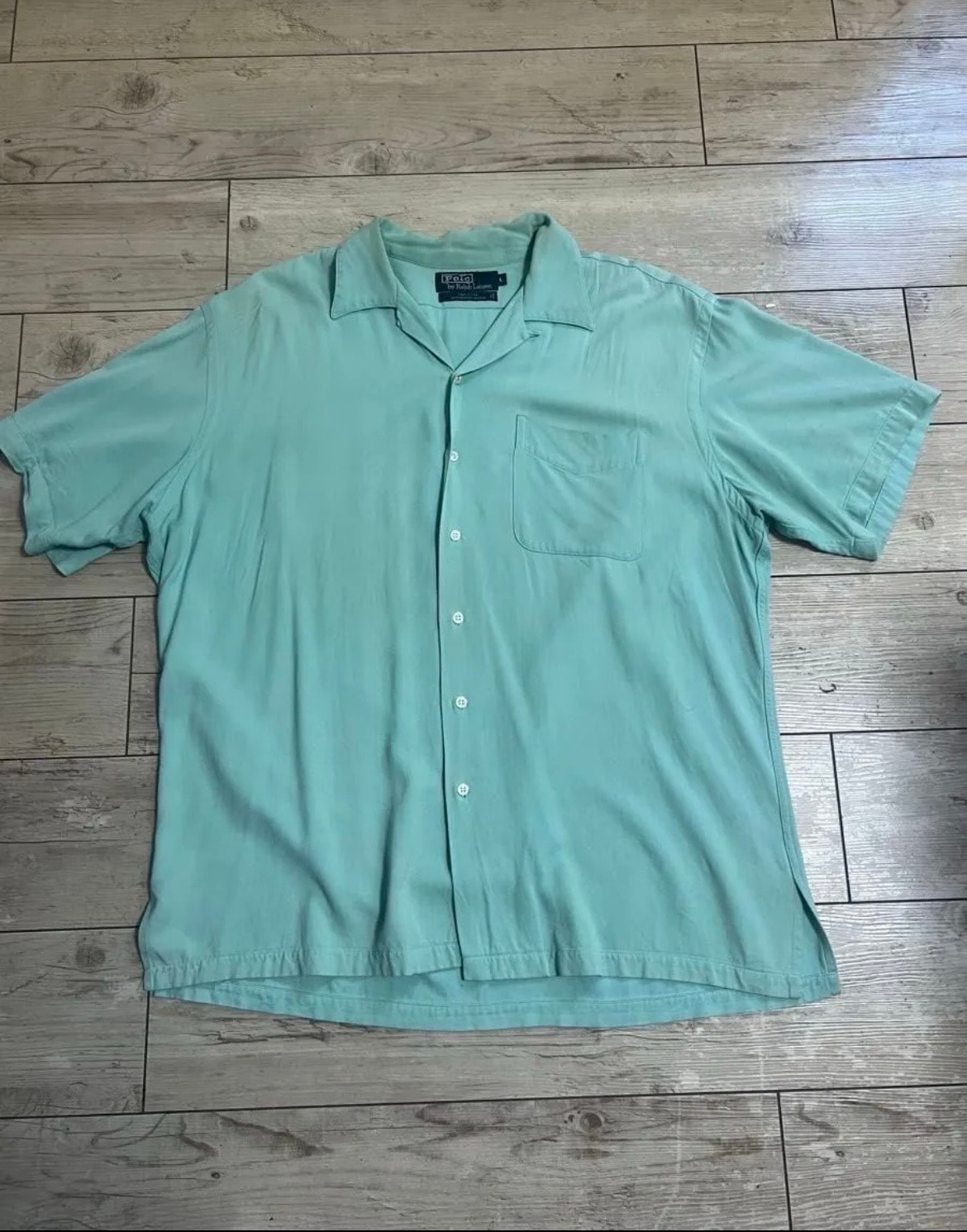 Polo Ralph Lauren 90s 100%リネン オープンカラーシャツ ミントグリーン 