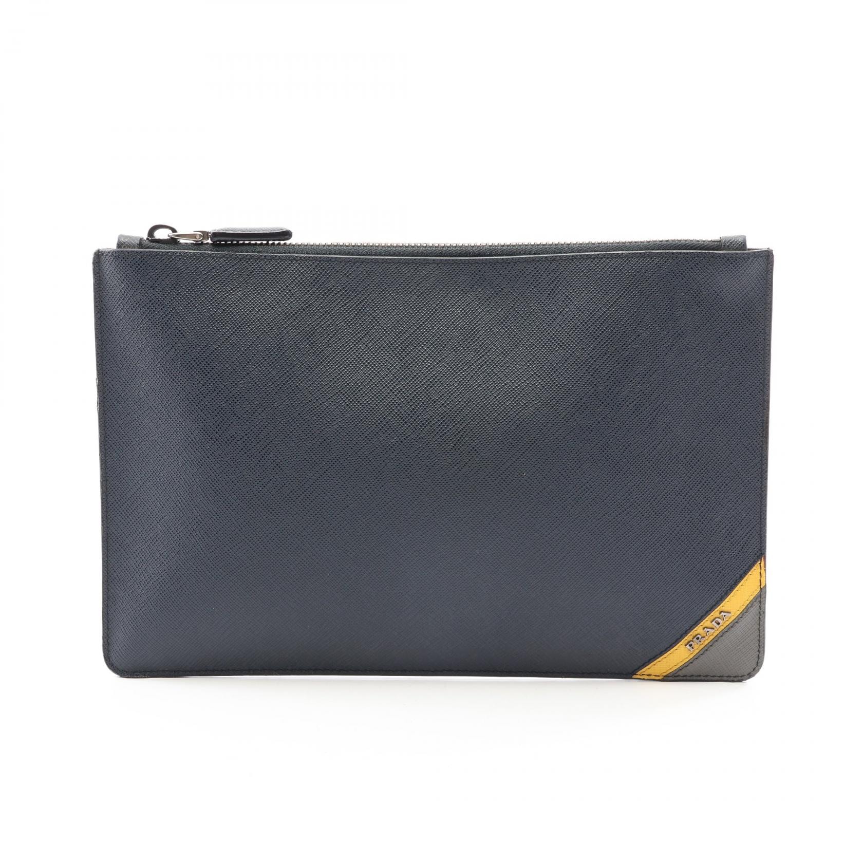プラダ PRADA セカンドバッグ クラッチバッグ バッグ サフィアーノレザー メンズ ネイビー系 2NG005 【中古】