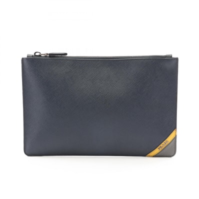 プラダ PRADA セカンドバッグ クラッチバッグ バッグ サフィアーノレザー メンズ ネイビー系 2NG005 【中古】