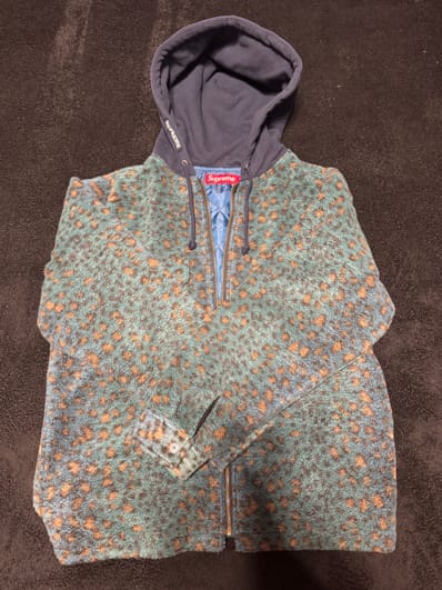 Supreme Fleece Zip Up Hooded Shirt "Teal Leopard"