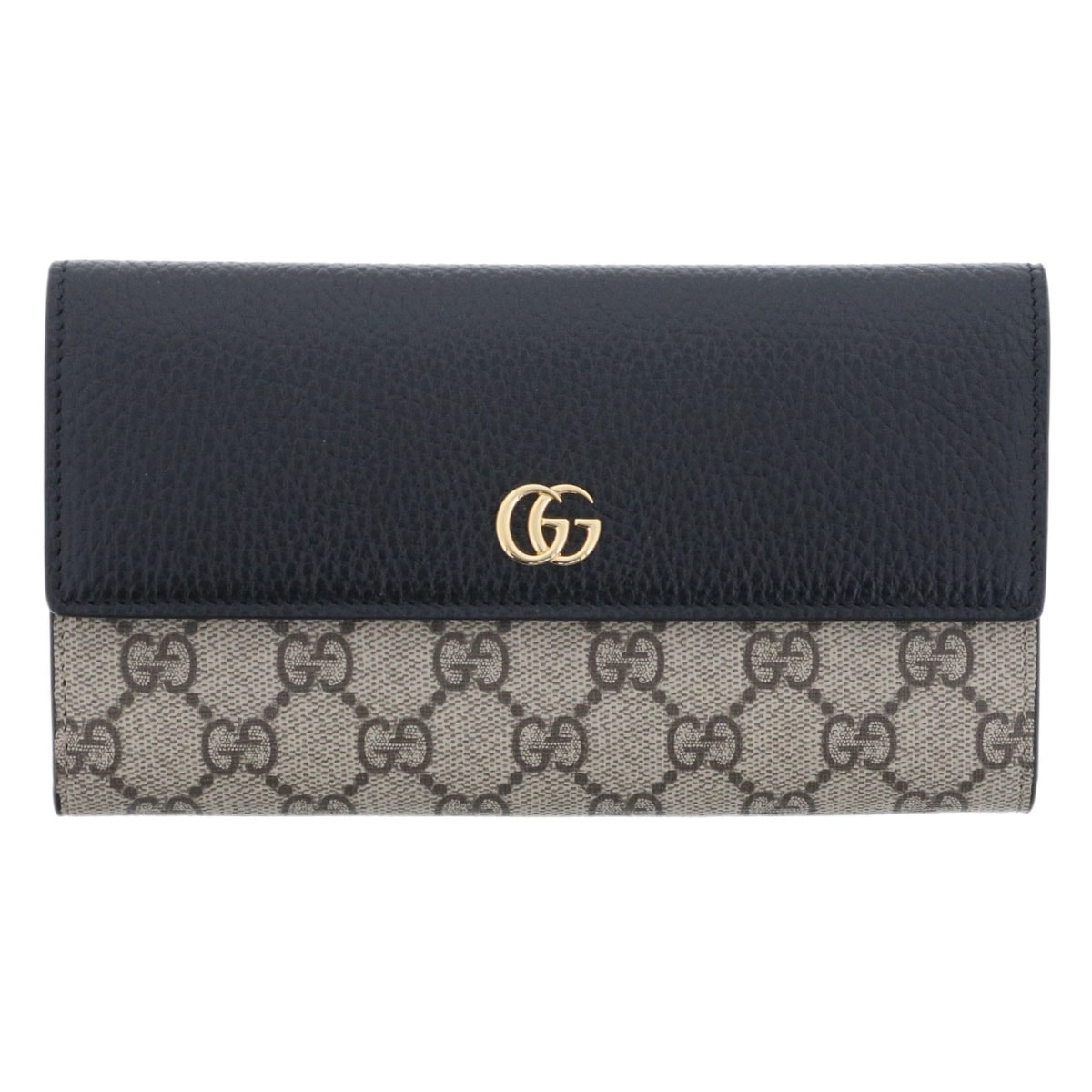 【値下げ】GUCCI グッチ GGプチマーモント コンチネンタル ウォレット 長財布 456116 GGスプリームキャンバス レザー ブラック レディース【中古】