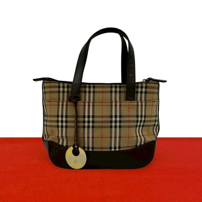 BURBERRY バーバリー ノバチェック 柄 キャンバス レザー ハンドバッグ ベージュ
92147