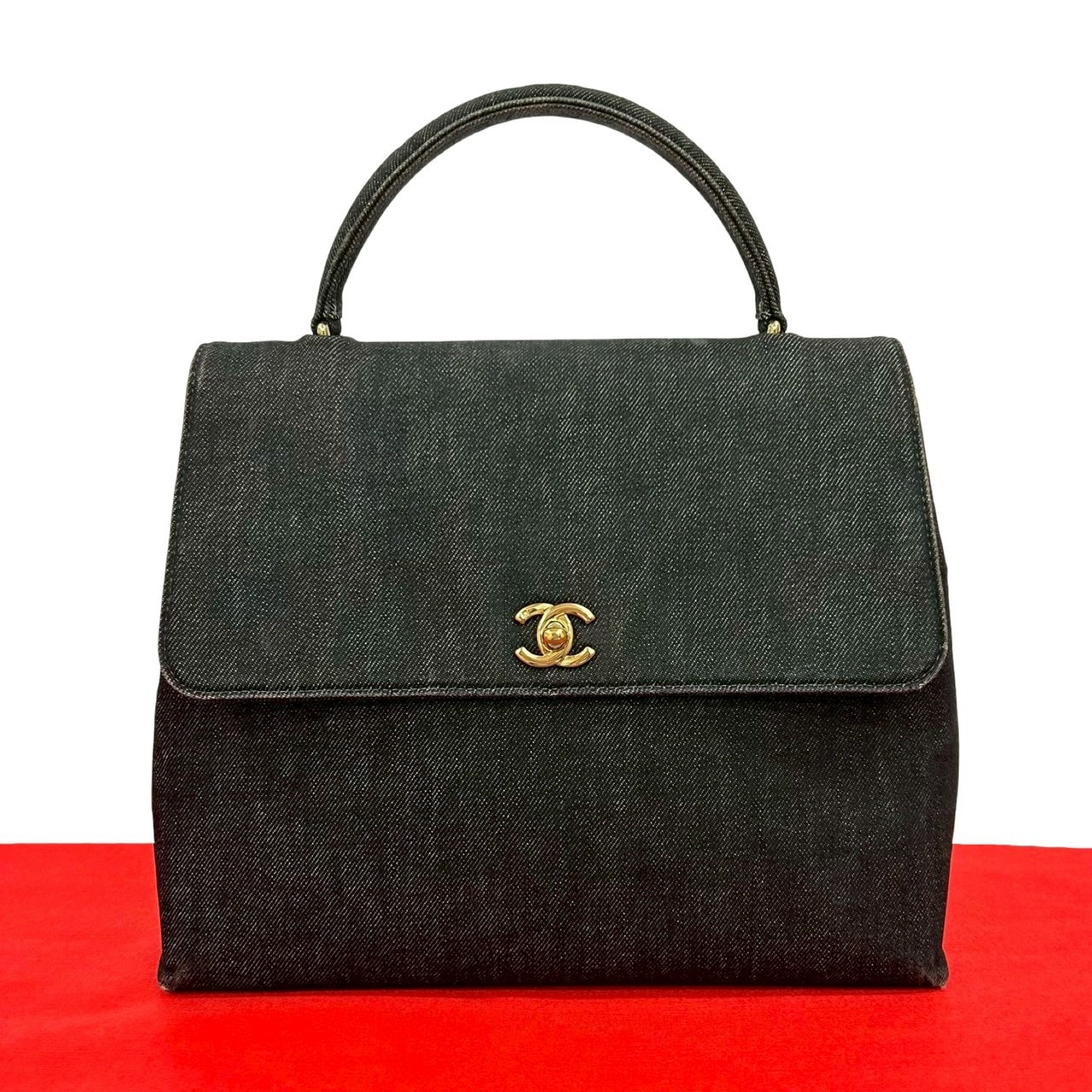 CHANEL シャネル ココマーク コットンデニム レザー ハンドバッグ ブラック
25465