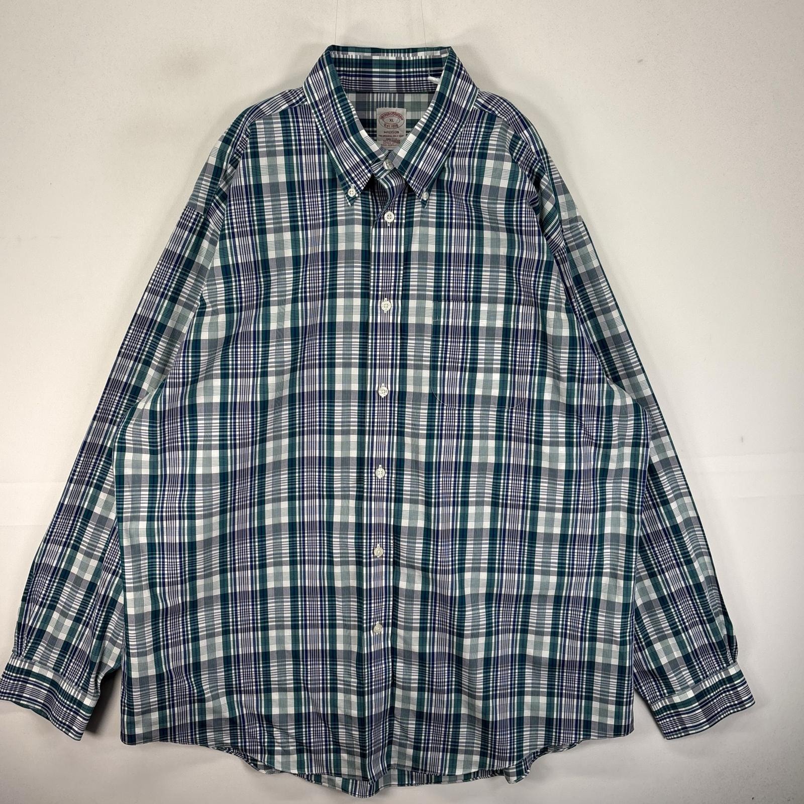 古着 ブルックスブラザーズ Brooks Brothers 長袖シャツ ボタンダウン 胸ポケット XL  ブルー系 チェック メンズ