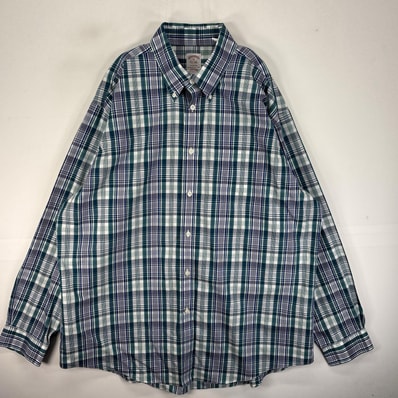 古着 ブルックスブラザーズ Brooks Brothers 長袖シャツ ボタンダウン 胸ポケット XL ブルー系 チェック メンズ