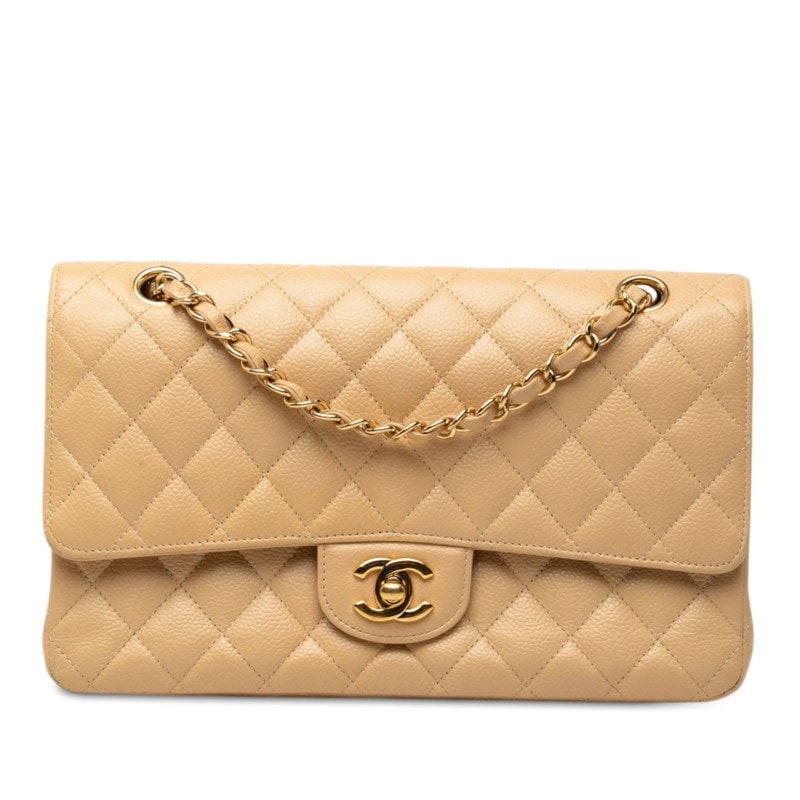 シャネル ココマーク マトラッセ25 チェーン ショルダーバッグ A01112 ベージュ キャビアスキン レディース CHANEL 中古