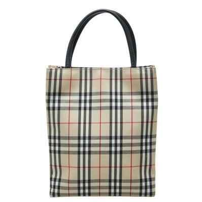 バーバリー ノバチェック ミニトートバッグ ベージュ ブラック ナイロン レザー レディース BURBERRY 中古