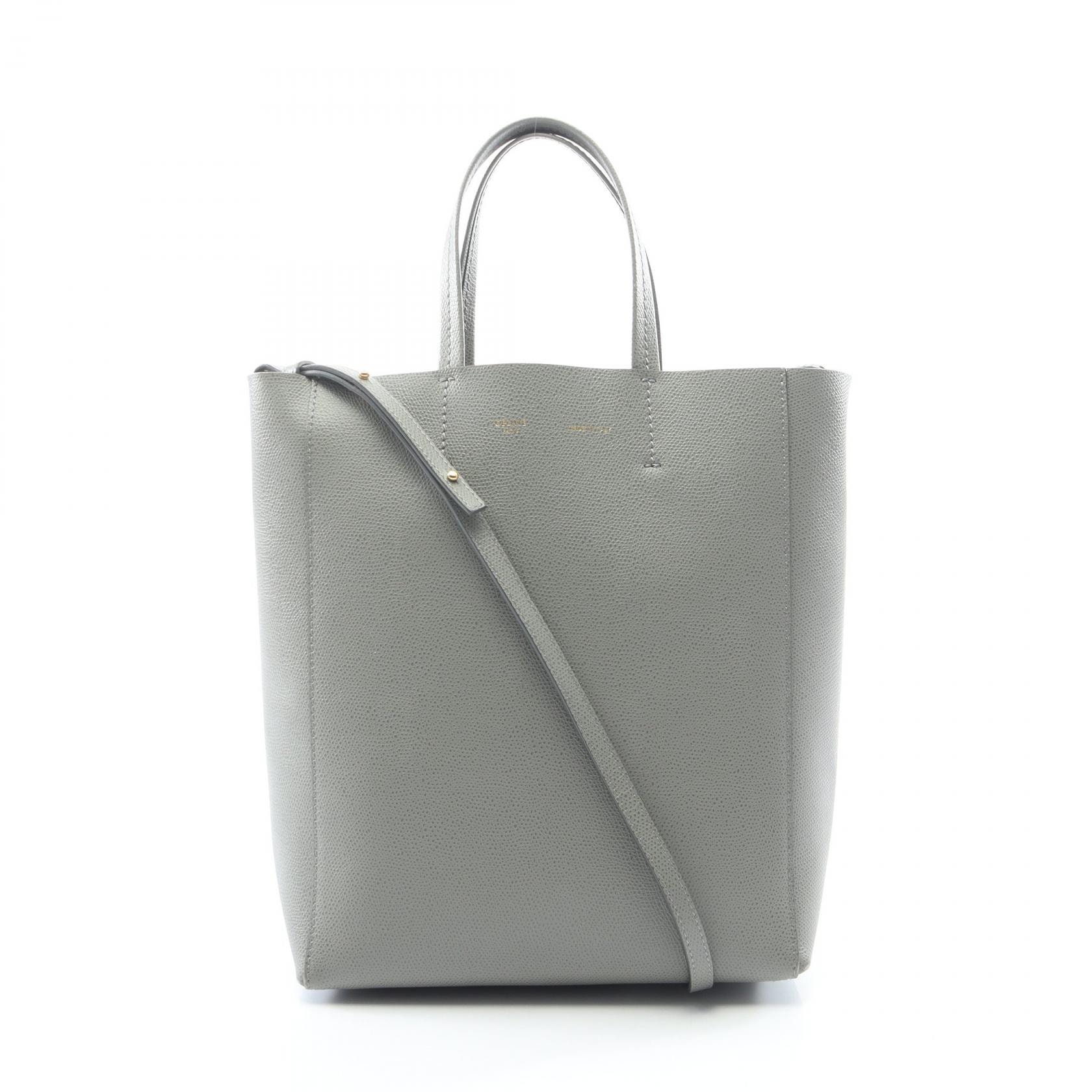 セリーヌ CELINE バーティカル スモール カバ 2WAY トートバッグ バッグ レザー レディース グレー系 【中古】