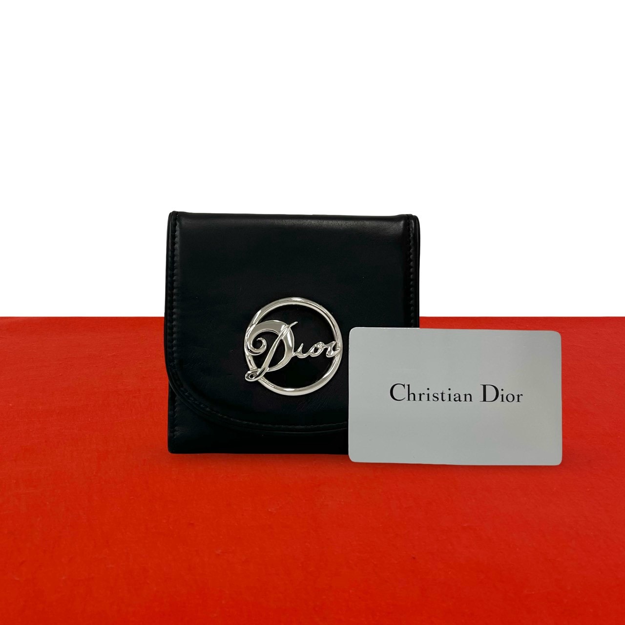 Christian Dior ディオール ロゴ 金具 カーフ 二つ折り財布 ブラック
 17992