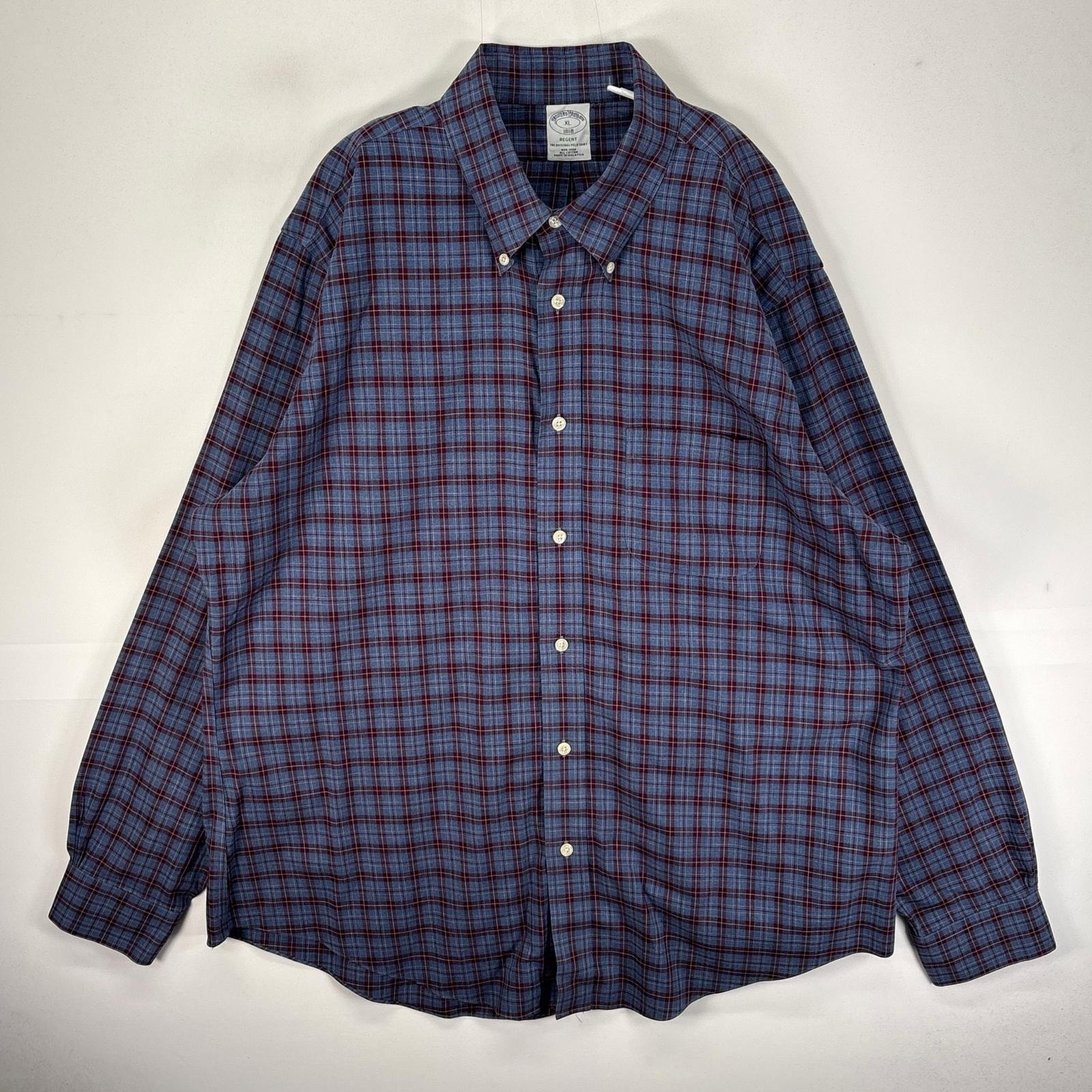 古着 ブルックスブラザーズ Brooks Brothers 長袖シャツ ボタンダウン 胸ポケット XL ブルー系 チェック メンズ