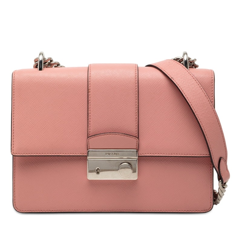 プラダ チェーン ショルダーバッグ 1BD034 ピンク サフィアーノレザー レディース PRADA 【中古】