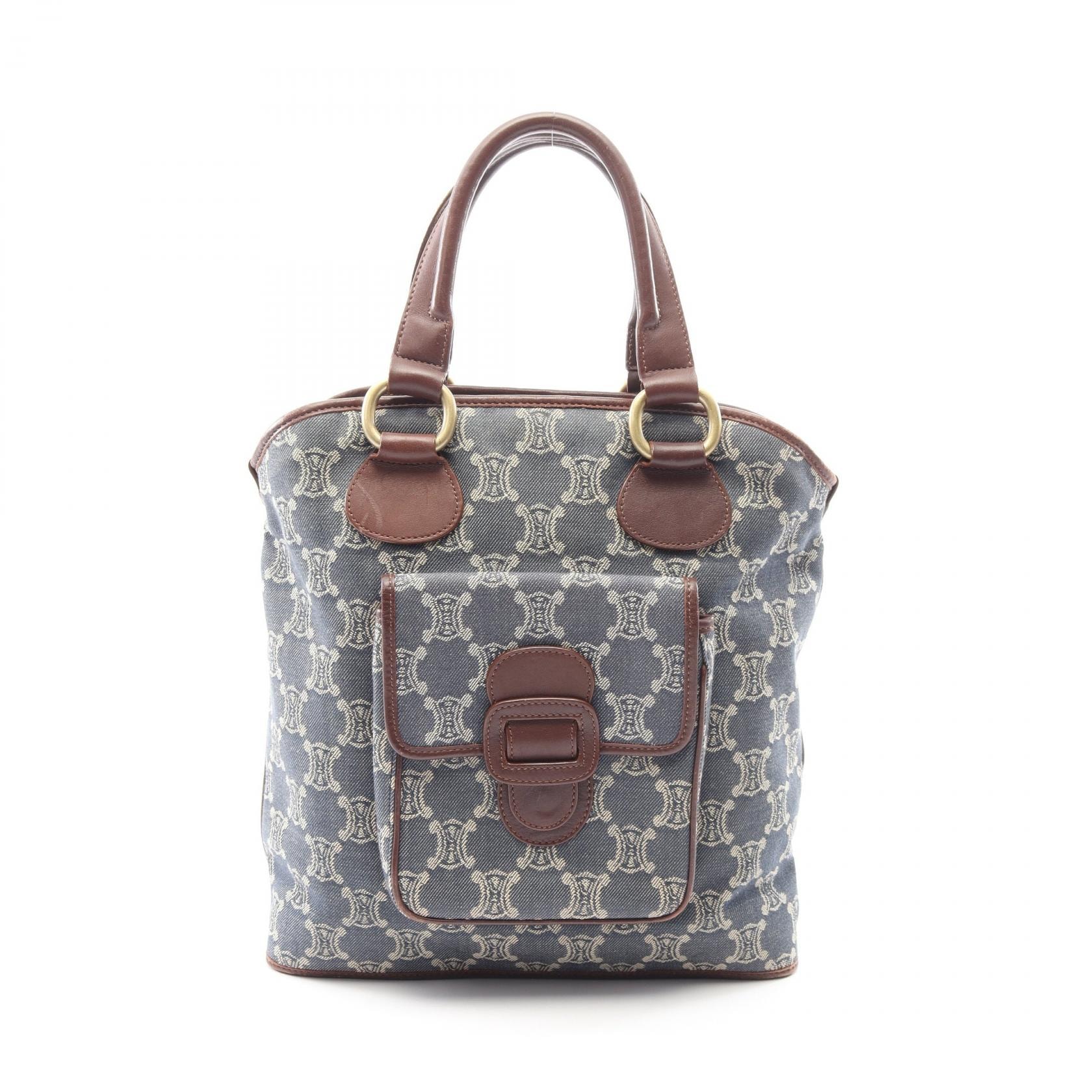 セリーヌ CELINE パリマカダム トートバッグ バッグ デニム レザー レディース ブルー系 / ブラウン系 【中古】