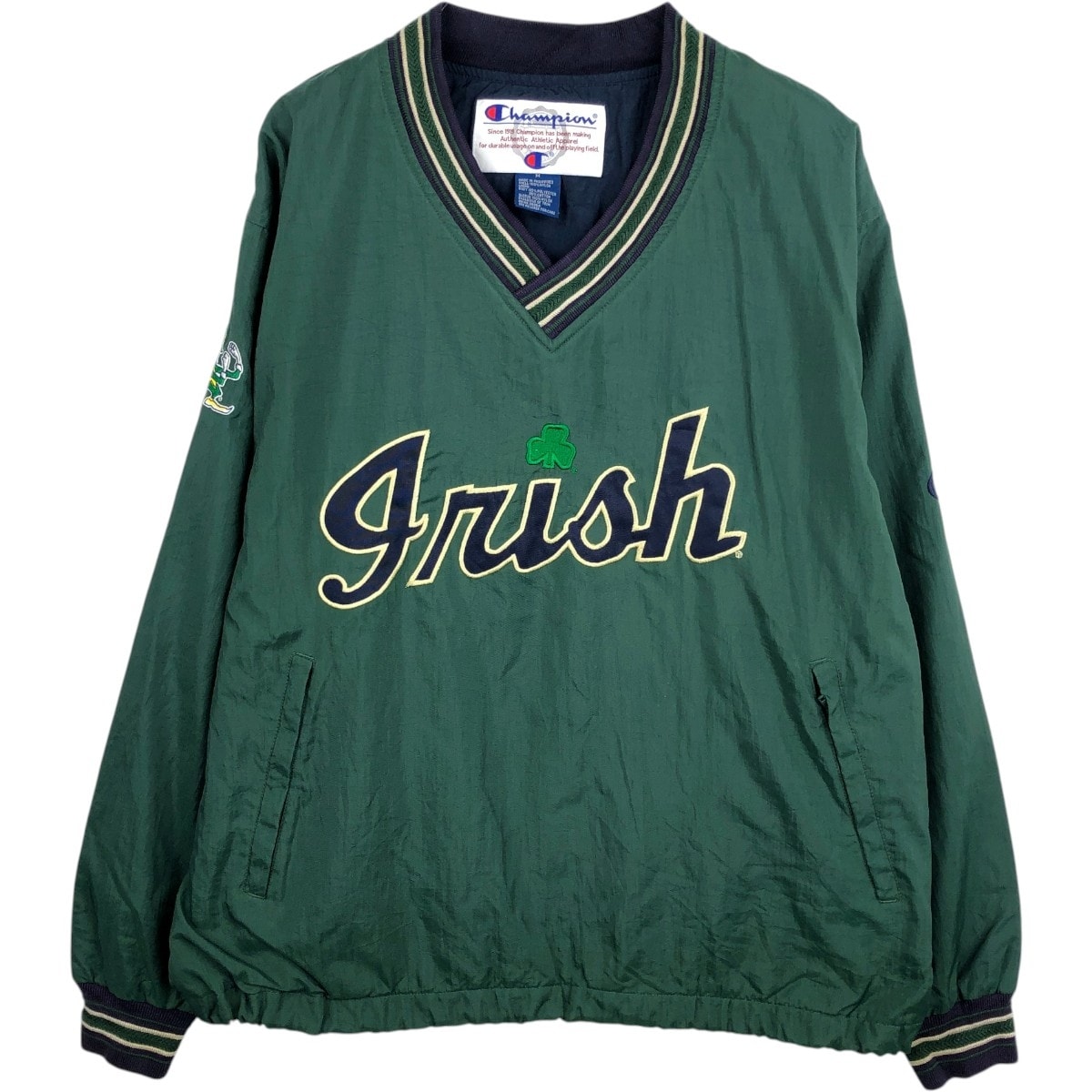 古着 90年代 チャンピオン Champion FIGHTIN' IRISH ノートルダム大学 ファイティングアイリッシュ Vネック カレッジ ナイロンプルオーバー メンズM相当 ヴィンテージ/eaa665542