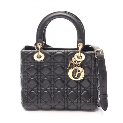 ディオール Dior LADY DIOR レディディオール ミディアム カナージュ 2WAY ハンドバッグ バッグ レザー レディース ブラック系 【中古】